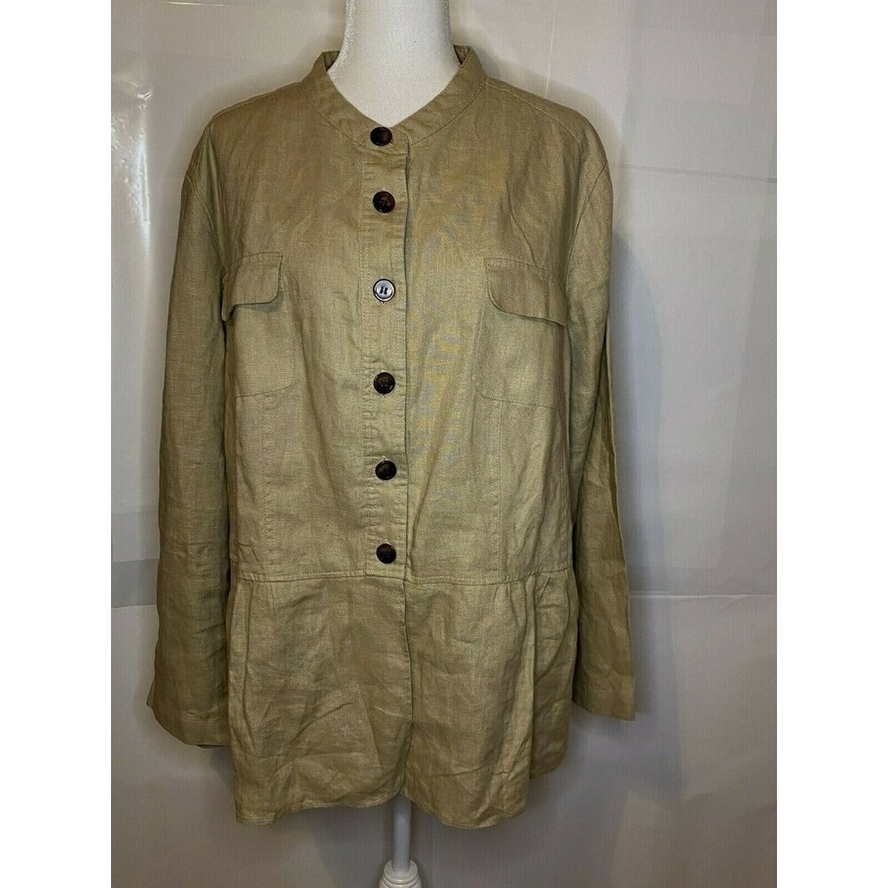 Bridgewater Studio Womens Linen Button-Up Beige Jacket Cotton Lining Size 24W